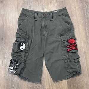 Vintage Y2K Blac Label Mens Cargo Shorts Green Baggy Grunge Skater Skull Mens 32